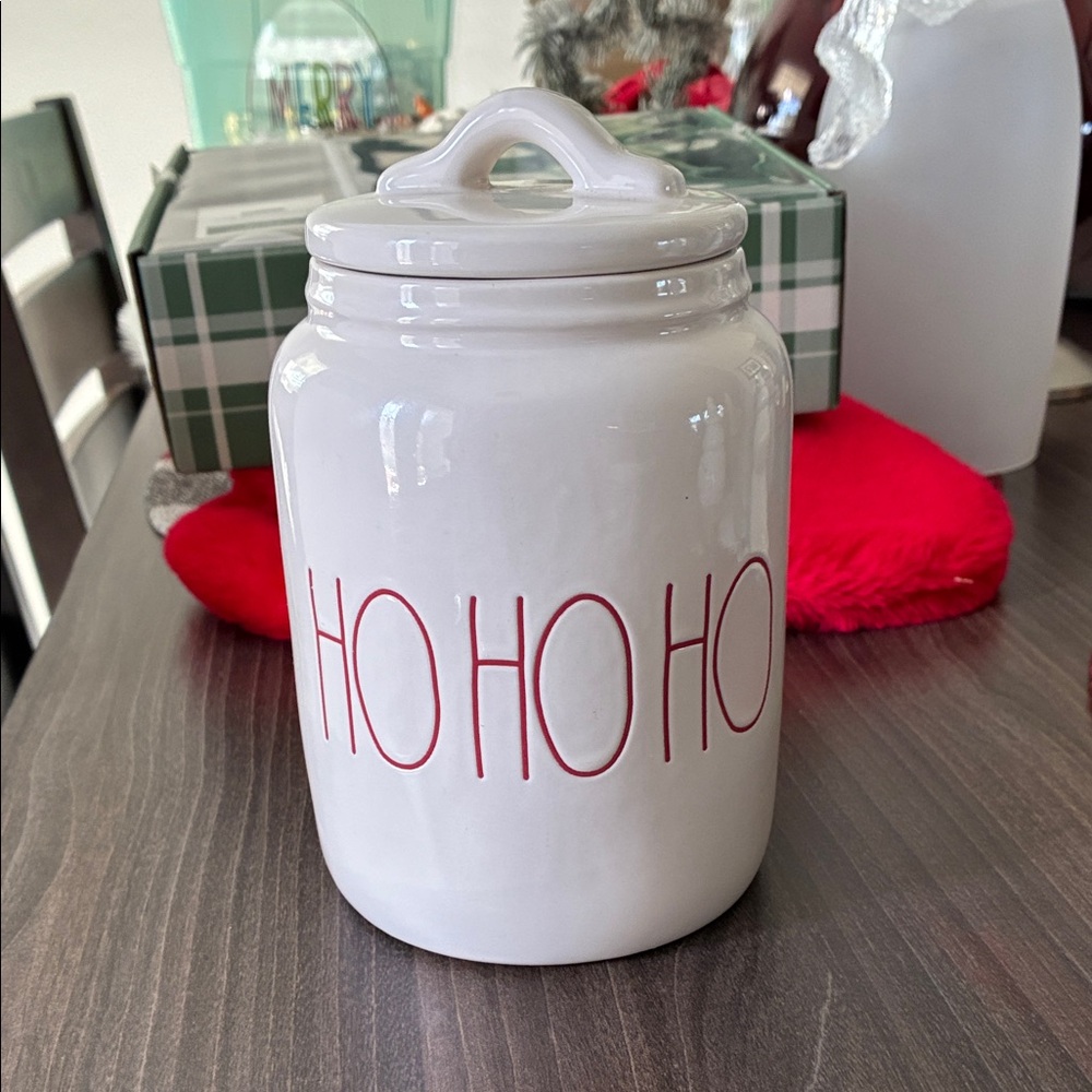 Rae Dunn White Holiday Jar with Red 'Ho Ho Ho'